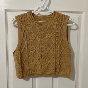 Double Zero Cable Knit 100% Cotton Sweater Vest Light Mustard Yellow Size S